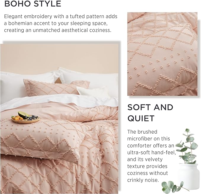 Bedsure Twin XL Comforter Set - Coral Pink Twin Extra Long Comforter Set for College, Shabby Chic Dorm Bedding Set, 2 Pieces Boho Farmhouse Bed Set, includes 1 Pillow Sham
