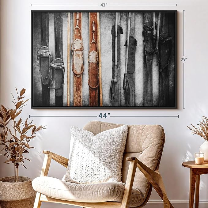 ElephantStock Ski Collection Wall Art - Horizontal Framed Canvas - 1-Piece Bathroom Wall Decor - Photography sports Canvas Print - Brown and Black Decor for Wall - 43" X 29"