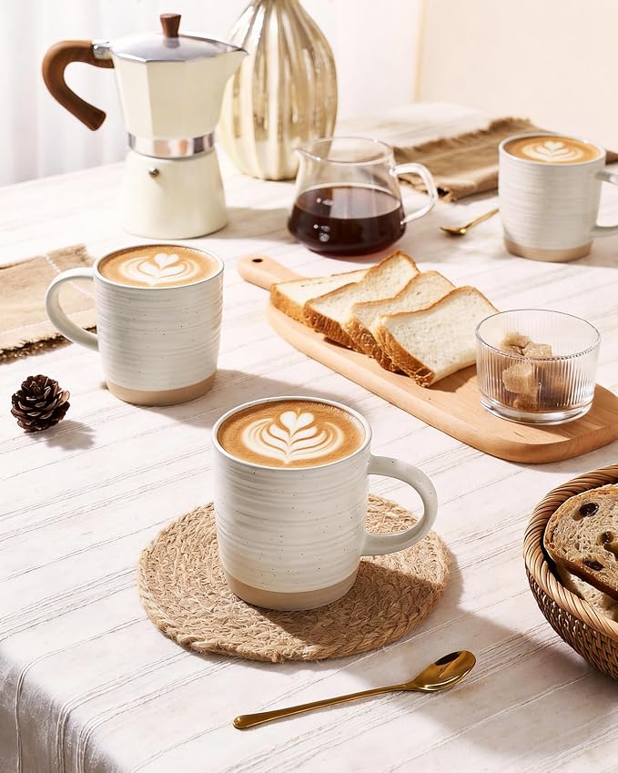 famiware Coffee Mugs Set of 4, 13 oz Mug Set, Ceramic Cup Set with Handle for Coffee, Tea, Cocoa, Milk, Constellation Series, Cream