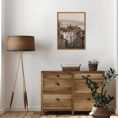 Floating Framed Vintage Canvas Wall Art, European Country Towns Wall Decor Oil Paintings Artwork, Rustic Farmhouse Posters Prints Pictures for Living Room Hallway Bedroom 12x16 inch