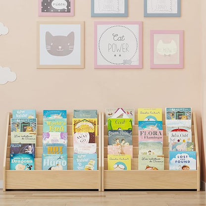 Front-Facing Montessori Bookshelf,5 Tier Book Display Shelf for Toddler,Kids Storage Magazine Rack,Solid Wood Bookcase Organizer,Perfect for Playroom,Bedroom,Study Living Room,Nursery,Classroom