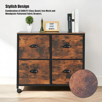 TOPSKY 4 Drawers Mobile Fabric Lateral File Cabinet with Casters for Letter SIze File (Rustic Brown)