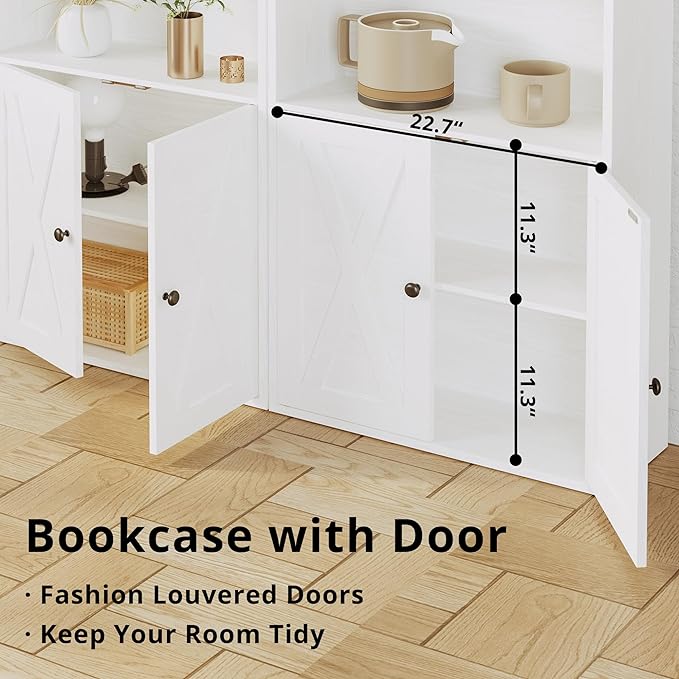 IRONCK Industrial Bookshelves and Bookcases with Doors Floor Standing 6 Shelf Display Storage Shelves 70 in Tall Bookcase for Home Office, Living Room