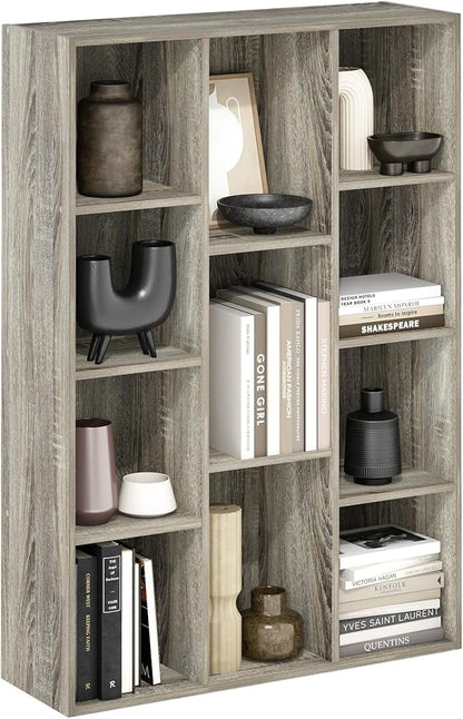 Furinno Luder 11-Cube Reversible Open Shelf Bookcase, French Oak