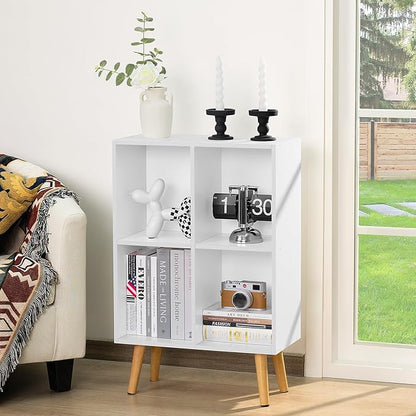 YAHARBO Small 4 Cube White Bookshelf,3 Tier Modern Kids Bookcase with Legs, Wooden Bookshelves Storage Shelf,Book Shelves Organizer,Display Bookcases Cabinet for Room Nursery Study