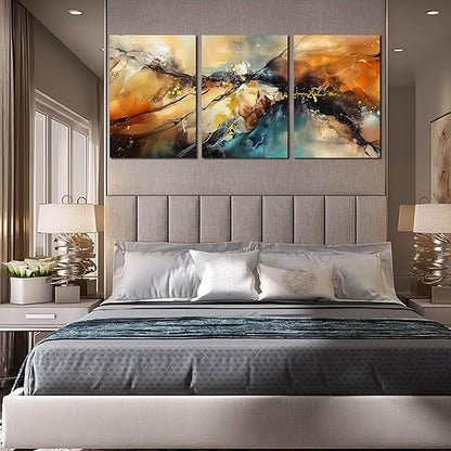 Abstract Living Room Pictures Wall Decor - Modern Bedroom Wall Decor Above Bed - Large 3 Piece Canvas Wall Art for Office Size 24" x 36"