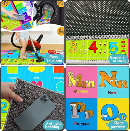 Kids Alphabet Play Game Rug - 3' 3" x 5' 3" ABC Numbers and Shapes Educational Learning Toddler Carpet - Kids Room Playroom Classroom Kindergarten Activity Fun Soft Non-Slip Mat