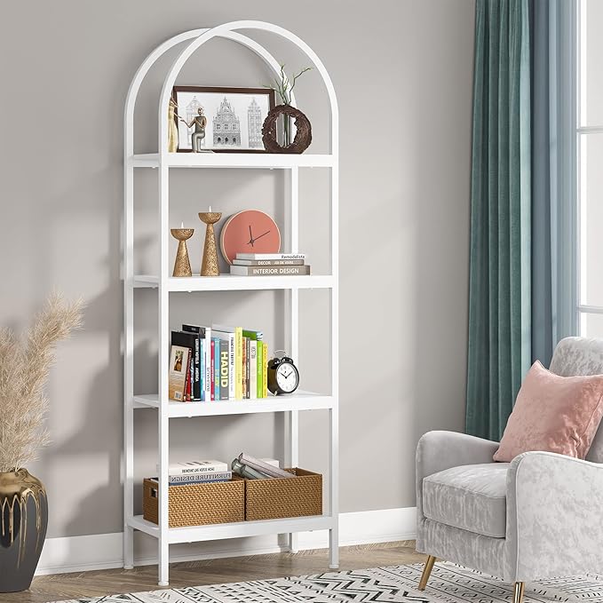 Tribesigns 4-Tier Open Bookshelf, 70.8" Industrial Wood Bookcase Storage Shelves with Metal Frame, Freestanding Display Rack Tall Shelving Unit for Office, Bedroom, Living Room (White, 1PC)