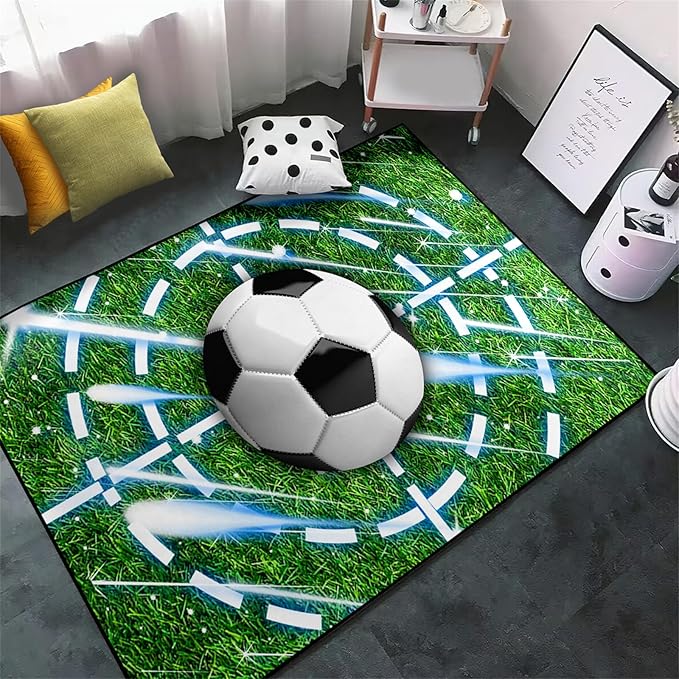 Football Rug for Boys Room - Soccer Rug for Boys Room Football Printed Rug for Kids Room Football Decor for Boys Bedroomsports Ball Doormat for Living Room Bedroom,3'×4'
