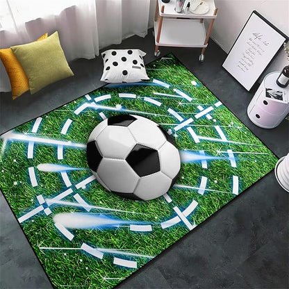 Football Rug for Boys Room - Soccer Rug for Boys Room Football Printed Rug for Kids Room Football Decor for Boys Bedroomsports Ball Doormat for Living Room Bedroom,4'×5'