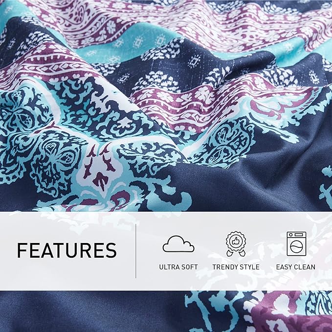Degrees of Comfort Full Size Comforter Sets with Sheets, Blue Boho Mandala Teenage Girl Bedding, Bohemian Bed in A Bag, Microfiber Bed Set 8 Piece, Matching Decorative Pillow, Navy