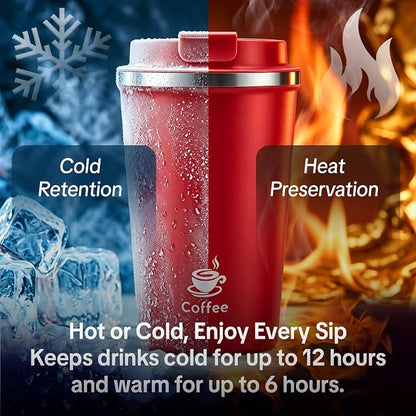 17oz Travel Coffee Mug ,Leakproof Vacuum Coffee Cup Insulated Tumbler | 304 Stainless Steel, Double-Wall Vacuum Insulated, Leakproof, Fits Hot & Cold Drinks Car Cup Holders, Travel, Office