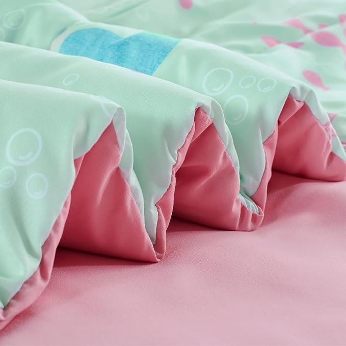 SLEEP ZONE Kids Bedding Comforter Set, Cute Pattern & Super Soft 2 Pieces Bedding Sets, All Season for Girls, 1 Comforter, 1 Pillowcase, Fade Resistant (Mermaid Princess, Twin)