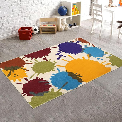 Colorful Kids Room Rug, 3'x5' Machine Washable Rug for Playroom, Paint Splatter Rainbow Area Rugs for Classroom, Soft Aesthetic Nursery Rug Throw Kids Play Mat for Bedroom Office Preschool