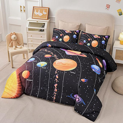 Solar System Comforter Set Queen Outer Space Room Decor Bedding Set 3 Pieces 1 Planets Theme Comforter and 2 Pillow Shams for Boys Kids Ultra-Soft Microfiber All Seasons for Bedroom Sofa