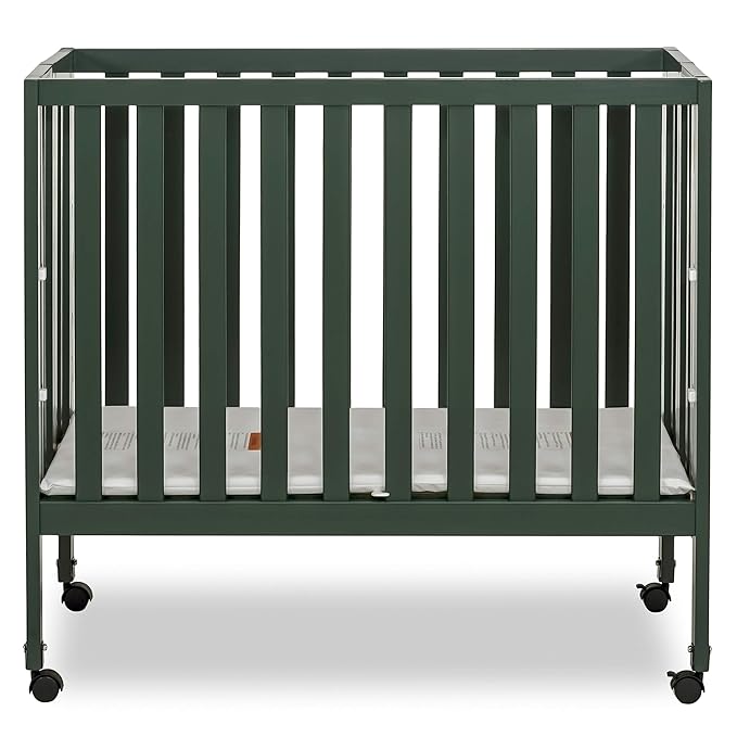 Jett Non-Full Size Folding Convertible Crib, Lightweight Portable Crib, Three Adjustable Mattress Height Settings, Easy to Fold Travel Crib, 1.5” Mattress Pad Included