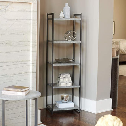 Household Essentials 5 Tier Storage Tower Shelves – Slate with Black Frame (8095-1)