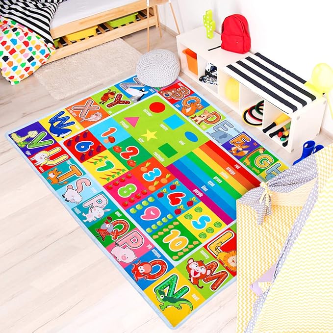 Playtime Collection ABC, Numbers and Shapes Educational Area Rug Soft Toddlers Kids Play Rug Mat Learning Mat for Classroom Bedrooms 78x59 Inch