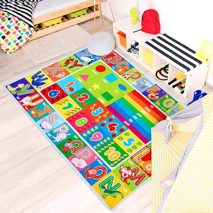 Playtime Collection ABC, Numbers and Shapes Educational Area Rug Soft Toddlers Kids Play Rug Mat Learning Mat for Classroom Bedrooms 78x59 Inch