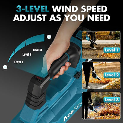 Leaf Blower Cordless - 2025 Update 150000RPM & 3 Speed Levels Electric Leaf Blower with 2 x 4.0Ah Battery and Charger, Extension Tube Blower for Lawn Care, Yard, Garage, Blowing Leaves, Dust or Snow