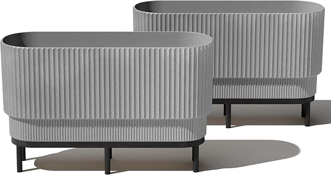 Veradek Demi Series Raised Long Planter for Indoor/Outdoor Use | Made from Plastic & Stone w/Wooden Stand | Modern Patio Décor for Flowers/Shrubs