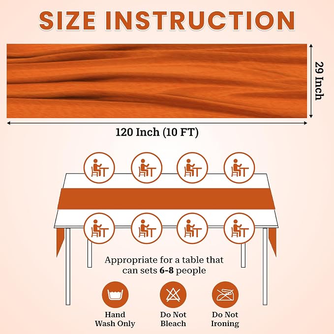 Pack of 25 | Brunt Orange | 10ft Chiffon Table Runner 29x120 Inches Long Romantic Rustic Sheer Gauze Runner for Wedding Bridal Shower Birthday Banquets Engagement Spring Easter Boho Decorations