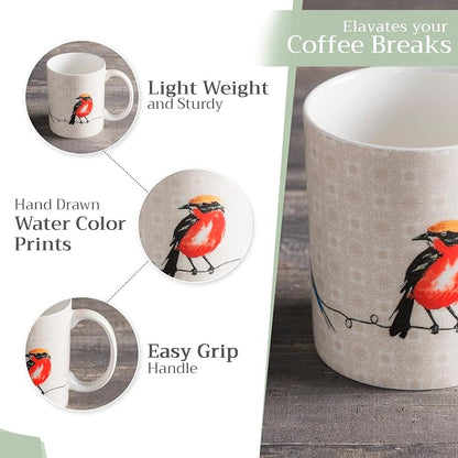 Maison d' Hermine Coffee Mug with Handles Tea Cups (15 Ounce, Pack of 1) | Fine Bone China Coffee Mugs for Hot Beverages Cappuccino Latte Home Restaurant Spring Summer -Birdies on Wire - Nuthatch
