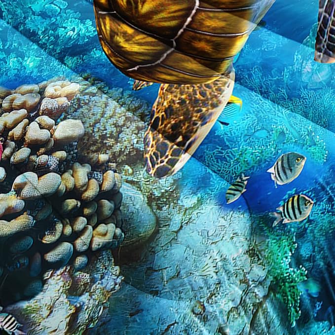 CVHOUSE Sea Turtle Comforter Set,Ocean Sea Turtle Bedding Set for Kids Teens,Ocean Sea Turtle Comforter Sea Turtle Duvet Set Room Decor Quilt Set Twin Size
