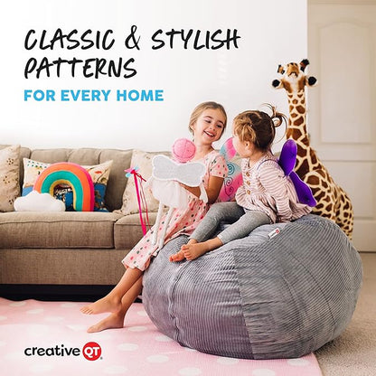 Creative QT Stuff ’n Sit Large 33’’ Bean Bag Storage Cover for Stuffed Animals & Toys – Green & White Stripe – Toddler & Kids’ Rooms Organizer – Beanbag Makes Great Plush Toy Hammock Alternative