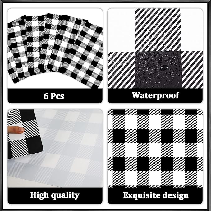Black and White Plastic Placemats Set of 6 Check Plaid Table Mats Black Buffalo Plaid Place Mats Wipe Clean Washable Table Placemats for Indoor Outdoor Heat Resistant Kitchen Dining Table