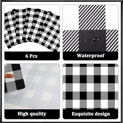 Black and White Plastic Placemats Set of 6 Check Plaid Table Mats Black Buffalo Plaid Place Mats Wipe Clean Washable Table Placemats for Indoor Outdoor Heat Resistant Kitchen Dining Table