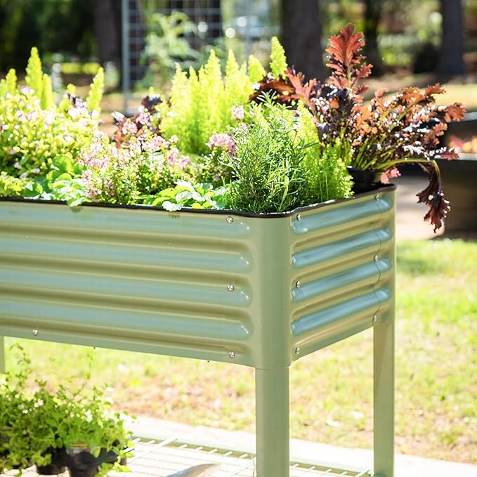 Rolling Elevated Raised Garden Bed-V Series, 2' x 6' Garden Beds with Legs & Storage Rack for Patio & Porch, 1000 Lbs Weight Capacity, Outdoor Planter Box for Vegetables Flower Herbs, Pearl White