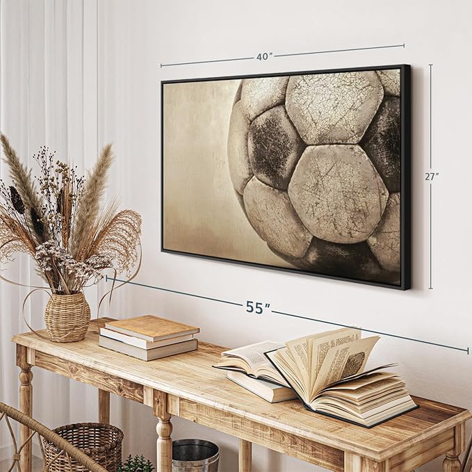 Elephant Stock Worn Soccer Ball Wall Art - Horizontal Framed Canvas - 1-Piece Living Room Wall Decor - Photography sports Canvas Print - Brown and Gray Decor for Wall - 40" X 27"