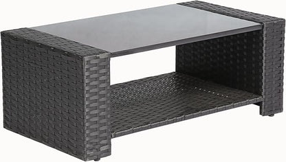 4 Pieces Outdoor Furniture Complete Patio Cushion Wicker P.E Rattan Garden Set, Full, Black