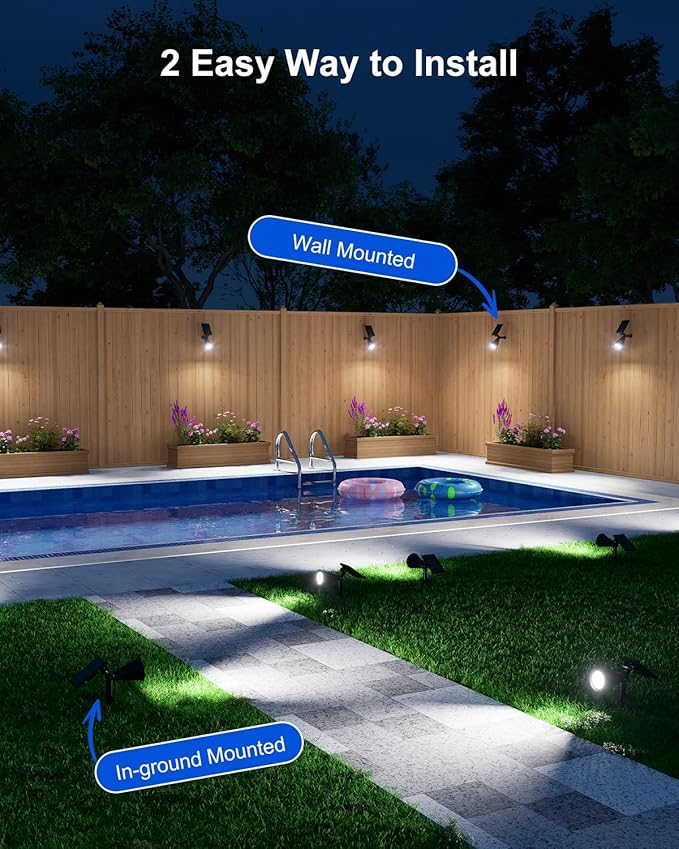 Solar Spot Lights Outdoor Waterproof for Flag, Palm Tree, Pole, Sign, Statue, Mailbox, Bright LED Outside Landscape Flood Spotlights for Accent Uplighting Yard, Garden, House, Backyard, Patio