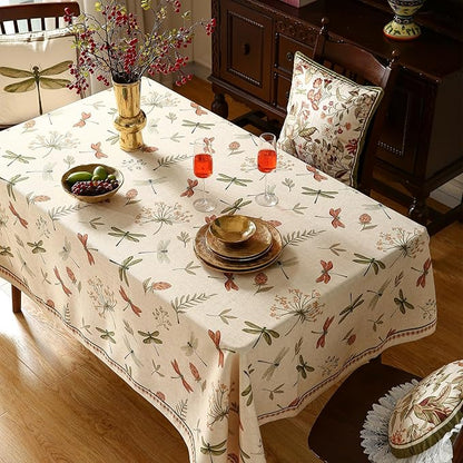 ISAENNE Designer Floral Linen Long Tablecloth Rectangle,French Off White Elegant Table Cloth,Washable Home Decor Tablecloths for Dining Thanksgiving Kitchen Christmas Party,63"*102"-Grace B