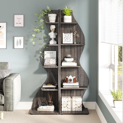 Small Corner Shelf, Modern 5-Tier Wall Corner Bookshelf, Stylish Bookcase Storage Rack for Small Space,Living Room. Bedroom