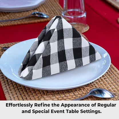 Urban Villa Cloth Napkins Cotton 20x20 (Set of 6) Black Cheks