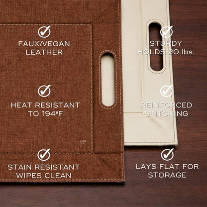 2-in-1 Serving Tray & Placemat | Faux Leather & Reversible | Lays Flat as a Placemat or Folds into an Ottoman Food Tray, Easy to Clean