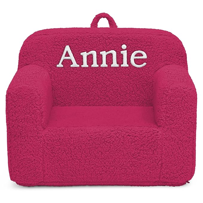 Delta Children Personalized Sherpa Cozee Chair - Customize with Name – Foam Kids Chair for Ages 18 Months and Up, Hot Pink