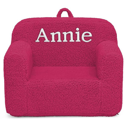 Delta Children Personalized Sherpa Cozee Chair - Customize with Name – Foam Kids Chair for Ages 18 Months and Up, Hot Pink