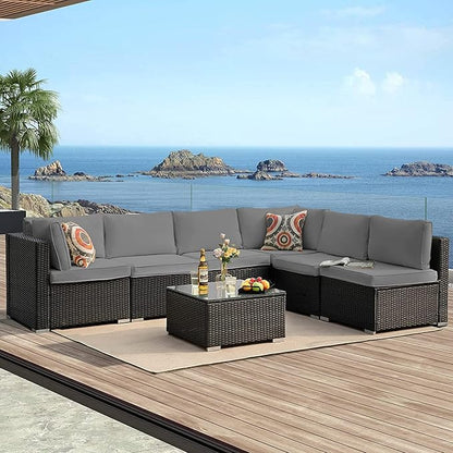 ClawsCover 14Pack Outdoor Patio Seat and Back Cushions Replacement Covers Fit for 7Pieces 6-Seater Wicker Rattan Sectional Couch Chair Furniture Set,Dark Grey-Include Cover Only (Large)