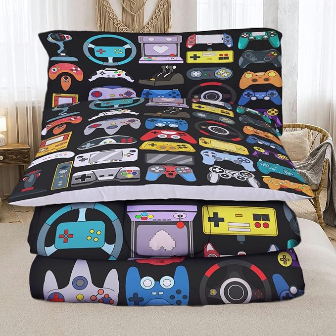 Sunnycitron Gamer Comforter Set for Boys Bedding Gaming Comforter Sets for Boys Gamer Bedding Sets Boys Comforter Sets Full Size Bed Set Teen Boy Room Decor,1 Comforter 2 Pillowcases
