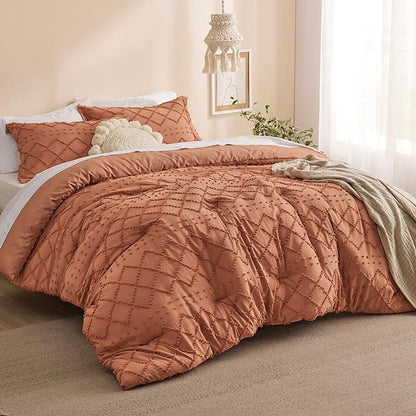 Bedsure California King Comforter Set - Pumpkin Comforter, Boho Tufted Shabby Chic Bedding Comforter Set, 3 Pieces Farmhouse Bed Set for All Seasons, Fluffy Soft Bedding Set with 2 Pillow Shams