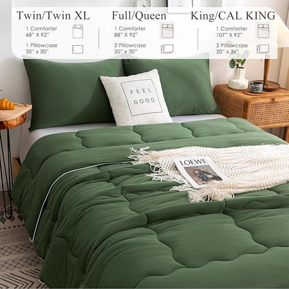 COTTEBED 2 Pieces Ultra-Soft Olive Green Twin XL Bedding Comforter Set, Twin Size Jersey Knit T-Shirt Feel Cozy Cute Lightweight Quilt Blanket for Kid Teens School College Dorm All Season Use 68"x92"