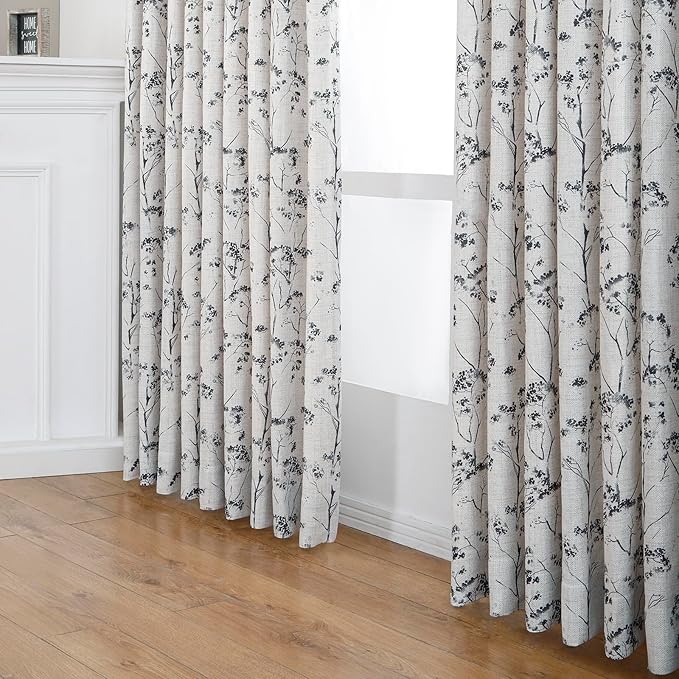Pinch Pleated Floral Linen Curtains 2 Panels Elegant Light Filtering Privacy Drape,40 Inch Wide by 96 Inch Long Curtains Suitable for Living Rooms and Bedrooms