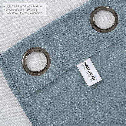 MIUCO Semi Sheer Curtains Poly Linen Textured Solid Grommet Curtains 63 Inches Long for Living Room 2 Panels (2 x 37 Wide x 63" Long) Teal