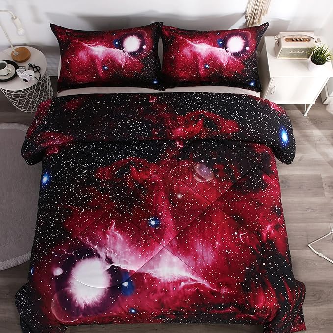 Litanika 3D Galaxy Comforter Queen(90x90lnch), 3 Pieces(1 Galaxy Comforter, 2 Pillowcases), Universe Nebula Outer Space Comforter, Microfiber Bedding Set for Boys Kids