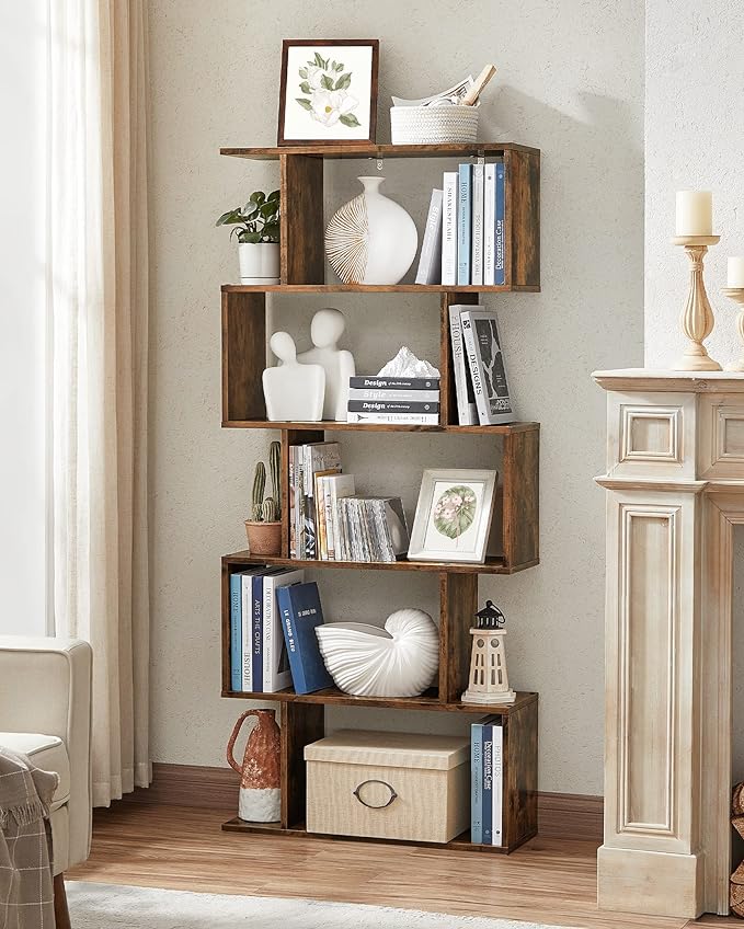 VASAGLE Bookcase, 5-Tier Bookshelf, Display Shelf and Room Divider, Freestanding Decorative Storage Shelving, Rustic Brown ULBC62BX, 27.6”L x 9.4”W x 62.6”H (70 x 24 x 159 cm)