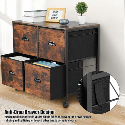 TOPSKY 4 Drawers Mobile Fabric Lateral File Cabinet with Casters for Letter SIze File (Rustic Brown)